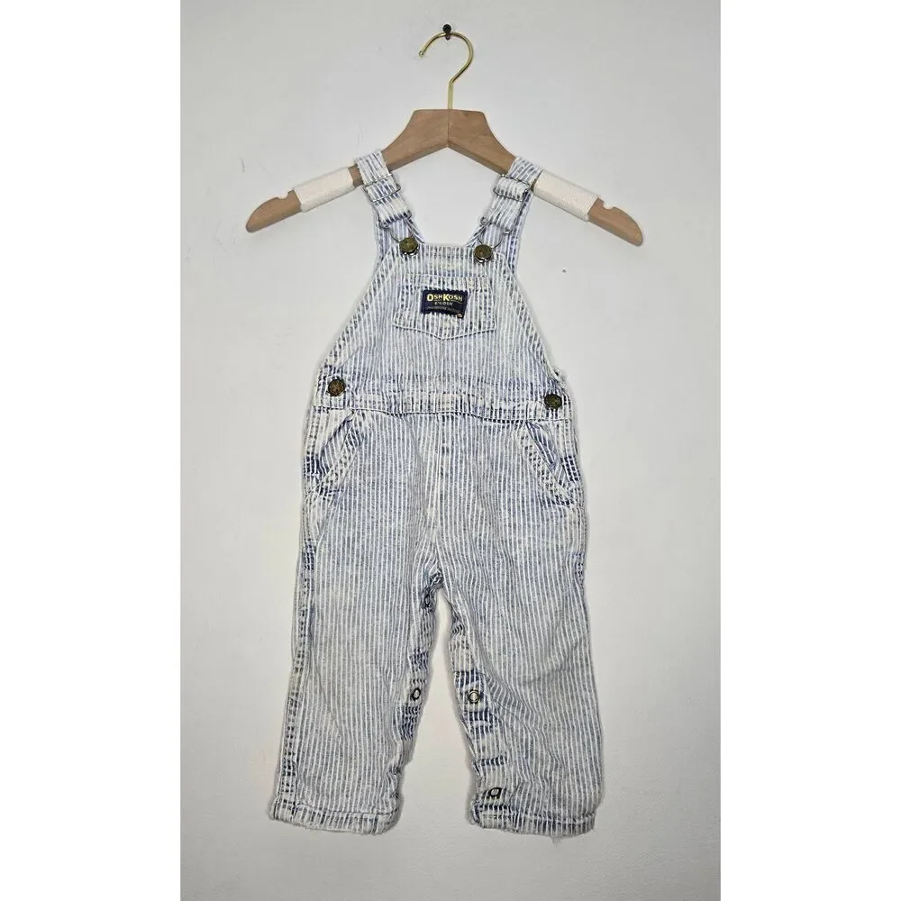 Vintage OshKosh Overalls Size 18 Months Stripes Vestbak Denim